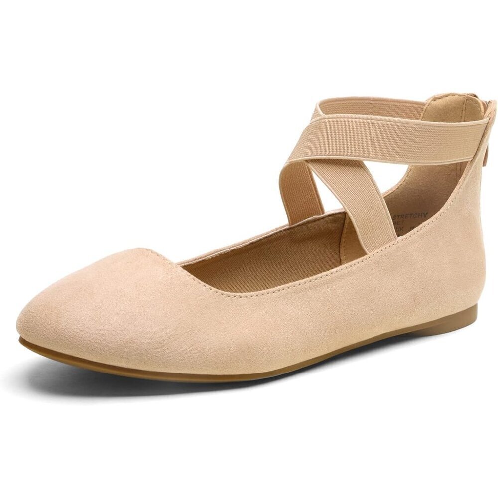 Dream Pairs Women Nude Faux Suede Flats Comfortable Elastic Ankle Straps Shoes